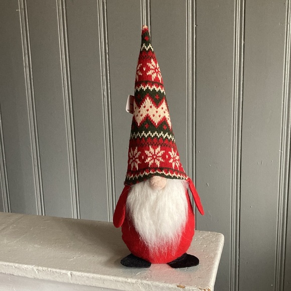 NWT-14” Red Christmas Holiday Gnome Decorstion w/ Red, Cream & Green Sweater Hat - Picture 1 of 17